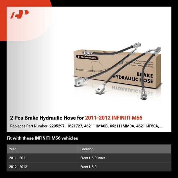 2 Pcs Brake Hydraulic Hose for 2011-2012 INFINITI M56