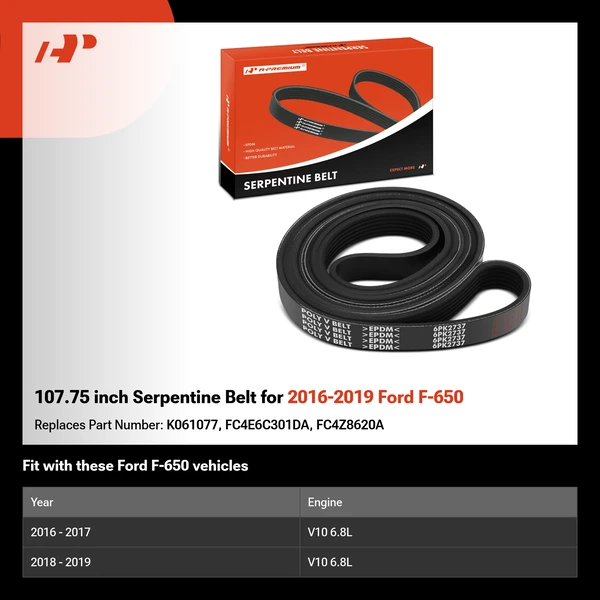 107.75 inch Serpentine Belt for 2016-2019 Ford F-650