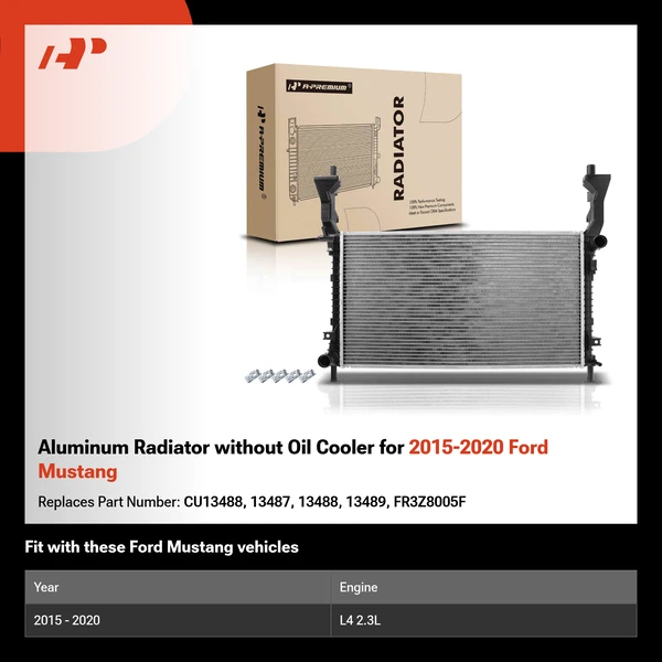 Aluminum Radiator without Oil Cooler for 2015-2020 Ford Mustang