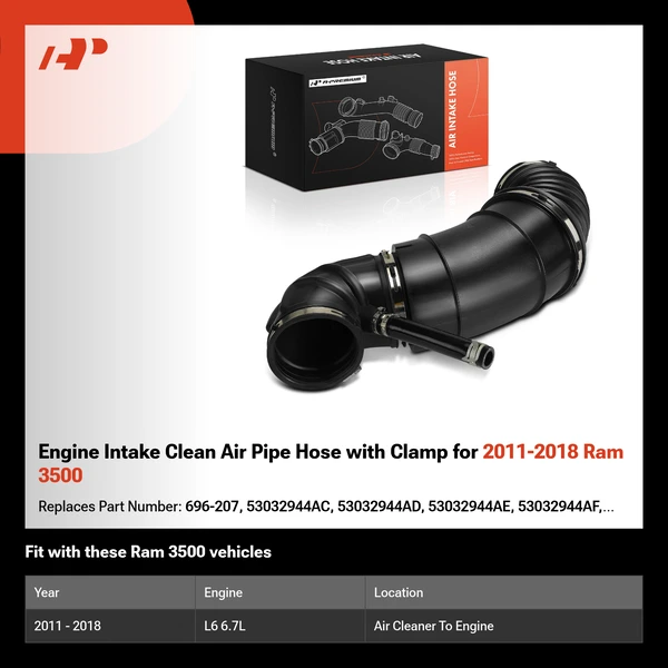 Engine Intake Clean Air Pipe Hose with Clamp for 2011-2018 Ram 3500