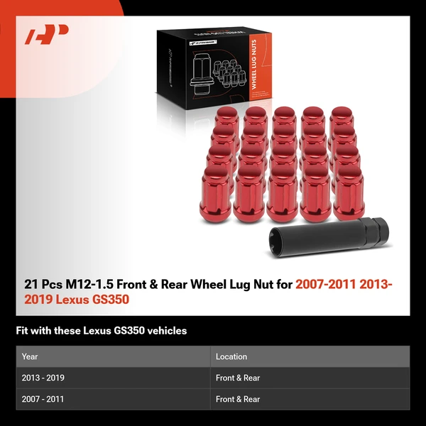 21 Pcs M12-1.5 Front & Rear Wheel Lug Nut for 2007-2011 2013-2019 Lexus GS350