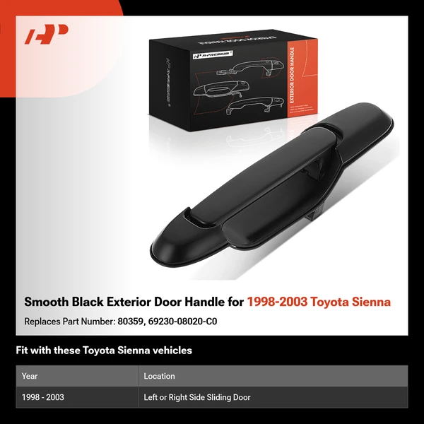 Smooth Black Exterior Door Handle for 1998-2003 Toyota Sienna