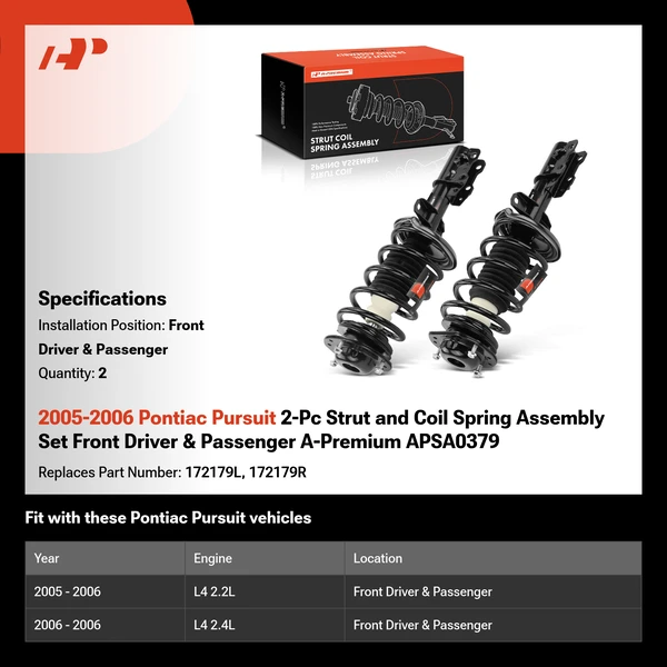 2005-2006 Pontiac Pursuit 2-Pc Strut and Coil Spring Assembly Set Front Driver & Passenger A-Premium APSA0379