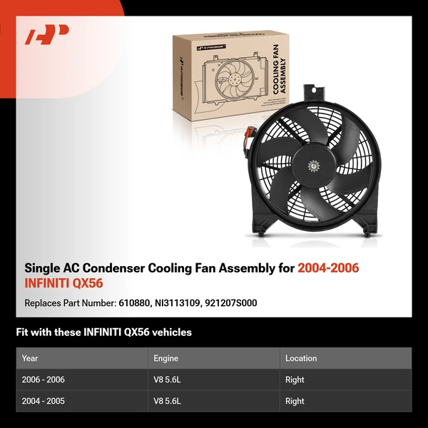 Single AC Condenser Cooling Fan Assembly for 2004-2006 INFINITI QX56