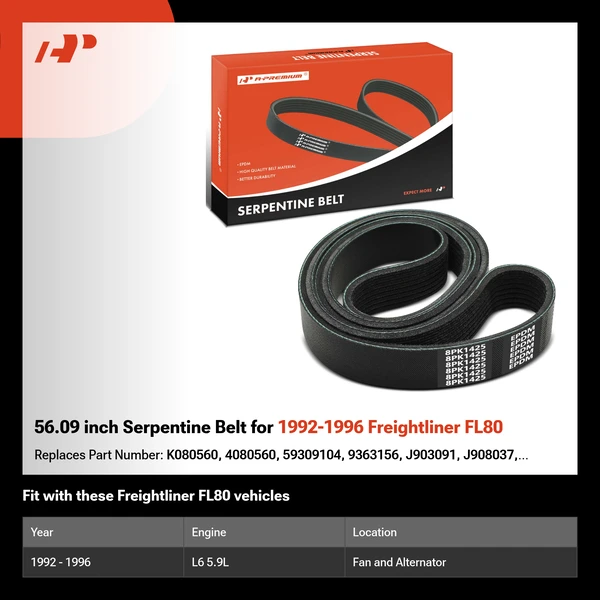 56.09 inch Serpentine Belt for 1992-1996 Freightliner FL80