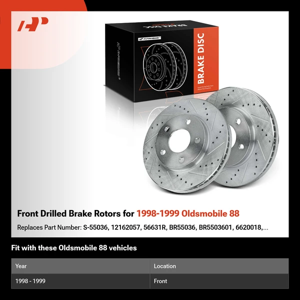 Front Drilled Brake Rotors for 1998-1999 Oldsmobile 88