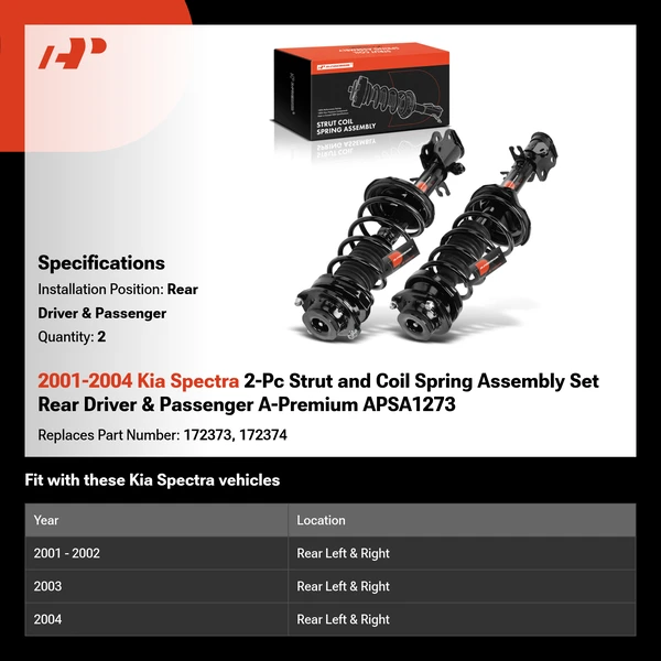 2001-2004 Kia Spectra 2-Pc Strut and Coil Spring Assembly Set Rear Driver & Passenger A-Premium APSA1273