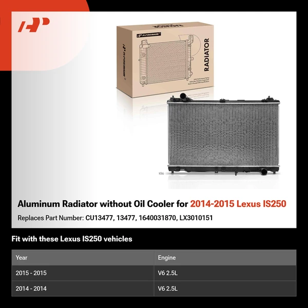Aluminum Radiator without Oil Cooler for 2014-2015 Lexus IS250