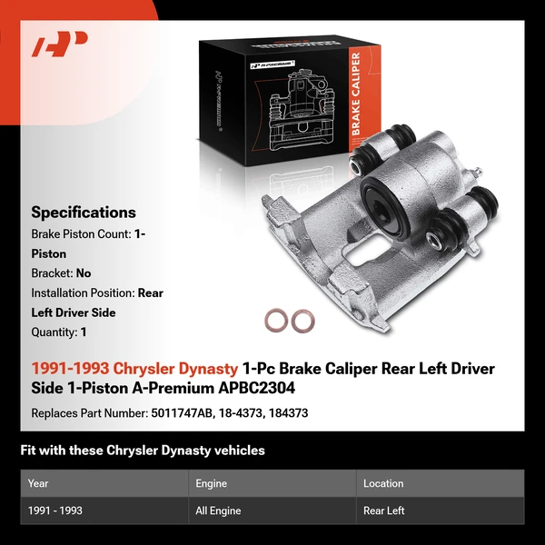 1991-1993 Chrysler Dynasty 1-Pc Brake Caliper Rear Left Driver Side 1-Piston A-Premium APBC2304