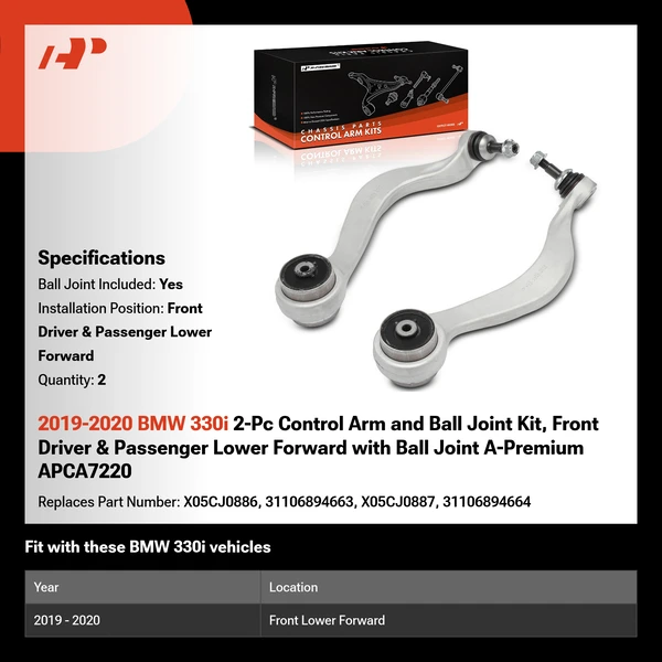 2019-2020 BMW 330i 2-Pc Control Arm and Ball Joint Kit, Front Driver & Passenger Lower Forward with Ball Joint A-Premium APCA7220