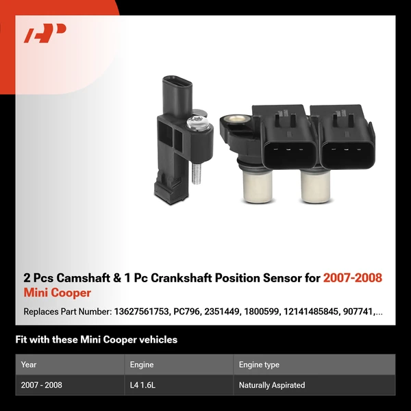 2 Pcs Camshaft & 1 Pc Crankshaft Position Sensor for 2007-2008 Mini Cooper