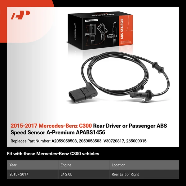 2015-2017 Mercedes-Benz C300 Rear Driver or Passenger ABS Speed Sensor A-Premium APABS1456