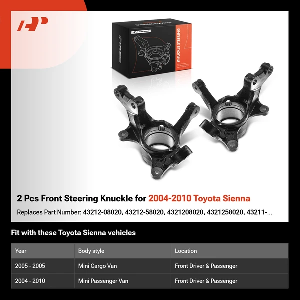 2 Pcs Front Steering Knuckle for 2004-2010 Toyota Sienna