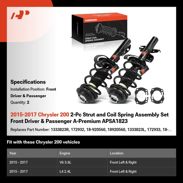 2015-2017 Chrysler 200 2-Pc Strut and Coil Spring Assembly Set Front Driver & Passenger A-Premium APSA1823