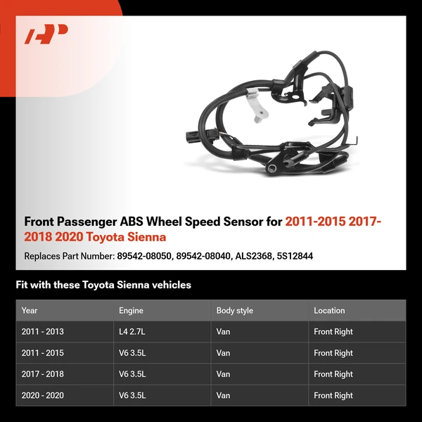 Front Passenger ABS Wheel Speed Sensor for 2011-2015 2017-2018 2020 Toyota Sienna