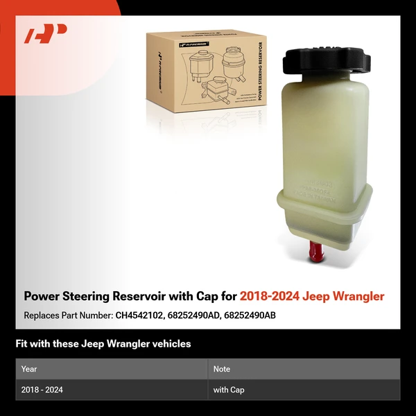 Power Steering Reservoir with Cap for 2018-2024 Jeep Wrangler