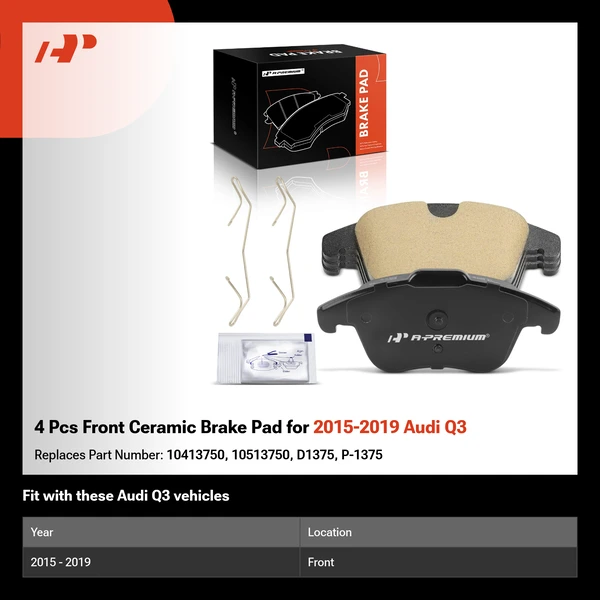 4 Pcs Front Ceramic Brake Pad for 2015-2019 Audi Q3