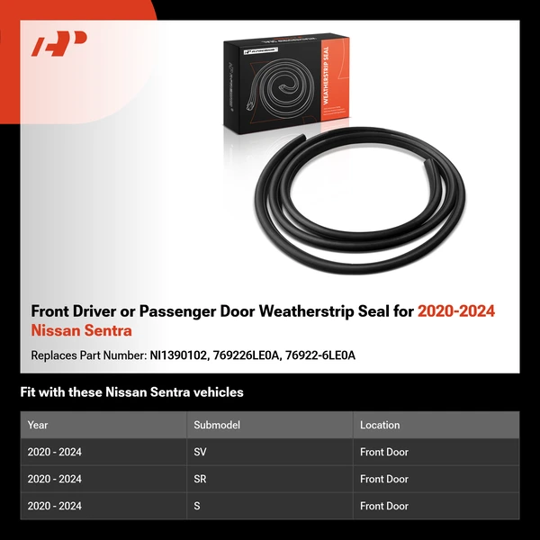 Front Driver or Passenger Door Weatherstrip Seal for 2020-2024 Nissan Sentra
