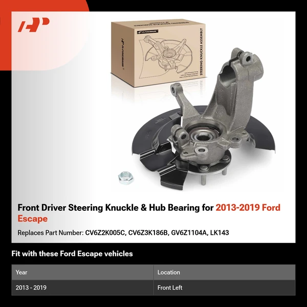 Front Driver Steering Knuckle & Hub Bearing for 2013-2019 Ford Escape