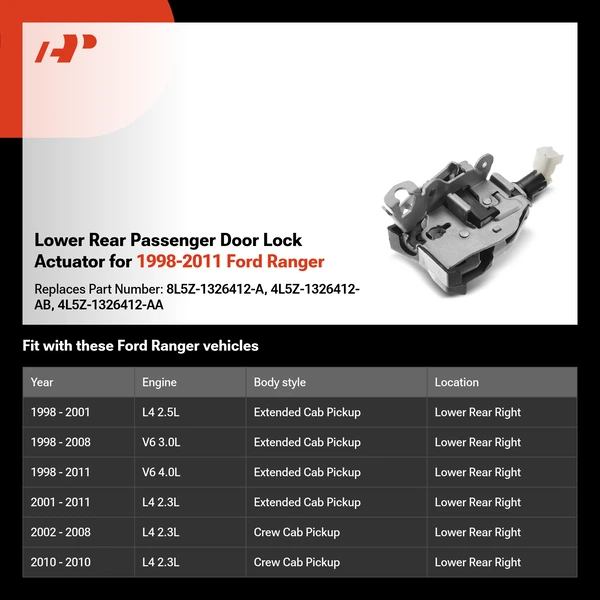 Lower Rear Passenger Door Lock Actuator for 1998-2011 Ford Ranger