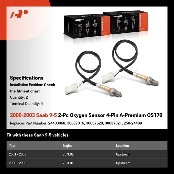2000-2003 Saab 9-5 2-Pc Oxygen Sensor 4-Pin A-Premium OS170