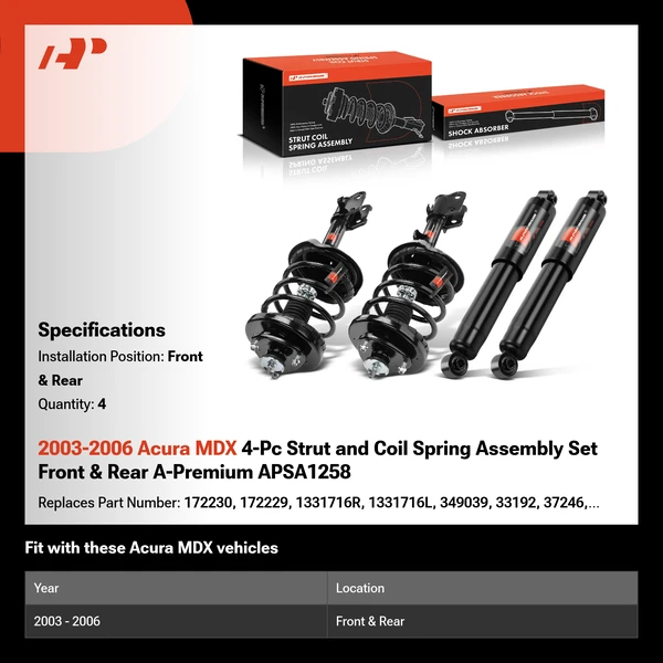 2003-2006 Acura MDX 4-Pc Strut and Coil Spring Assembly Set Front & Rear A-Premium APSA1258