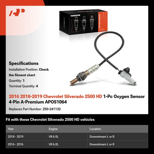 2016 2018-2019 Chevrolet Silverado 2500 HD 1-Pc Oxygen Sensor 4-Pin A-Premium APOS1064