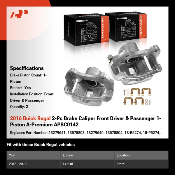 2016 Buick Regal 2-Pc Brake Caliper Front Driver & Passenger 1-Piston A-Premium APBC0142