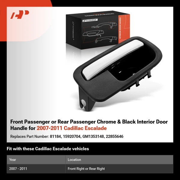 Front Passenger or Rear Passenger Chrome & Black Interior Door Handle for 2007-2011 Cadillac Escalade