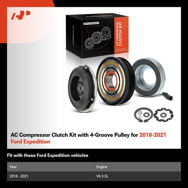 AC Compressor Clutch Kit with 4-Groove Pulley for 2018-2021 Ford Expedition