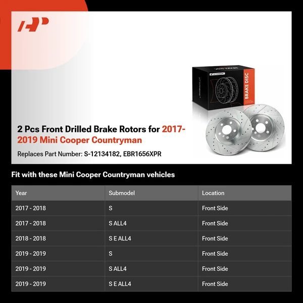 2 Pcs Front Drilled Brake Rotors for 2017-2019 Mini Cooper Countryman
