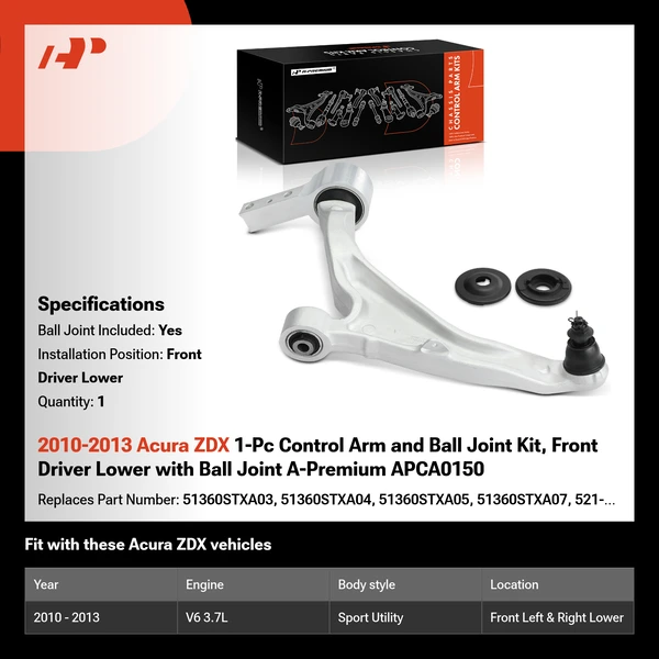 2010-2013 Acura ZDX 1-Pc Control Arm and Ball Joint Kit, Front Driver Lower with Ball Joint A-Premium APCA0150