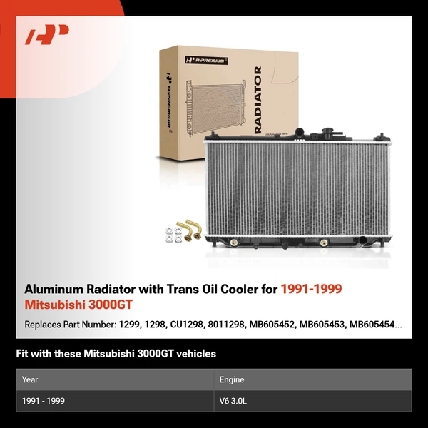 Aluminum Radiator with Trans Oil Cooler for 1991-1999 Mitsubishi 3000GT