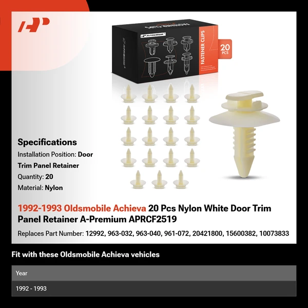 1992-1993 Oldsmobile Achieva 20 Pcs Nylon White Door Trim Panel Retainer A-Premium APRCF2519