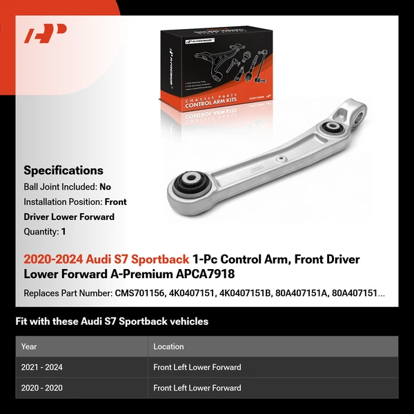 2020-2024 Audi S7 Sportback 1-Pc Control Arm, Front Driver Lower Forward A-Premium APCA7918
