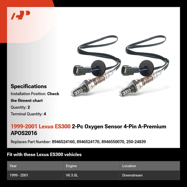 1999-2001 Lexus ES300 2-Pc Oxygen Sensor 4-Pin A-Premium APOS2016