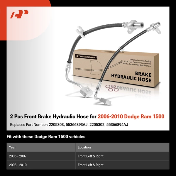 2 Pcs Front Brake Hydraulic Hose for 2006-2010 Dodge Ram 1500