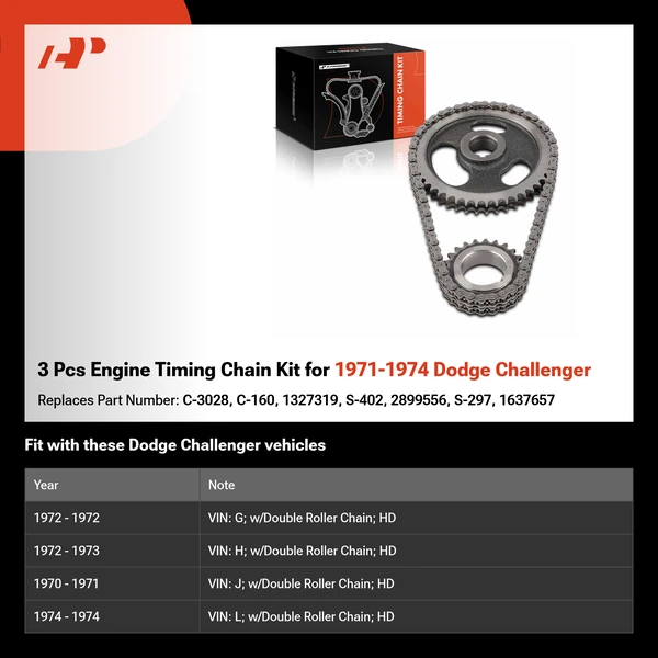 3 Pcs Engine Timing Chain Kit for 1971-1974 Dodge Challenger