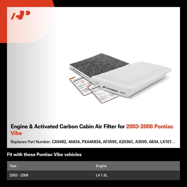 Engine & Activated Carbon Cabin Air Filter for 2003-2008 Pontiac Vibe
