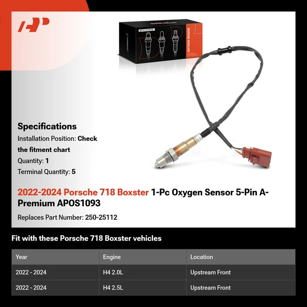 2022-2024 Porsche 718 Boxster 1-Pc Oxygen Sensor 5-Pin A-Premium APOS1093