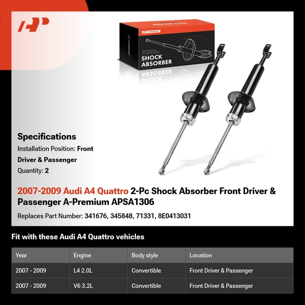 2007-2009 Audi A4 Quattro 2-Pc Shock Absorber Front Driver & Passenger A-Premium APSA1306