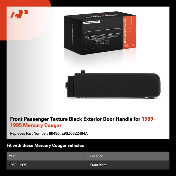 Front Passenger Texture Black Exterior Door Handle for 1989-1995 Mercury Cougar