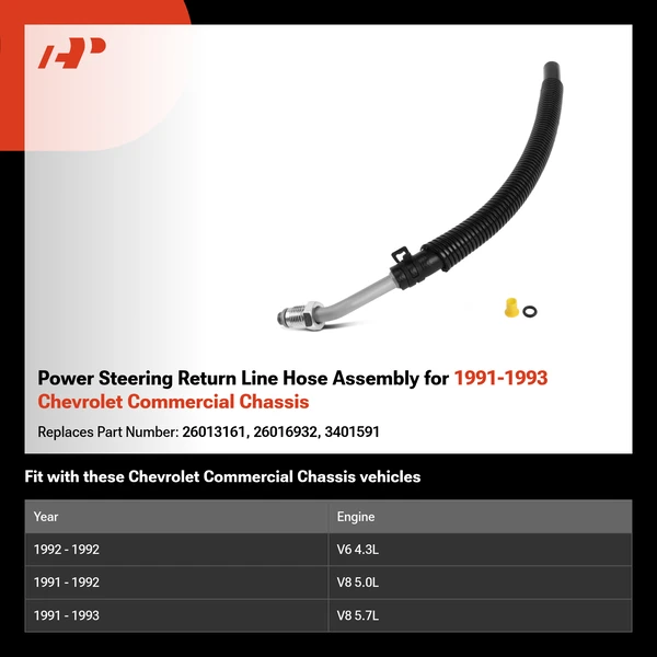Power Steering Return Line Hose Assembly for 1991-1993 Chevrolet Commercial Chassis