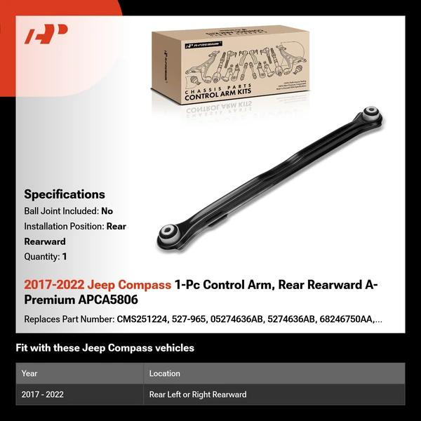 2017-2022 Jeep Compass 1-Pc Control Arm, Rear Rearward A-Premium APCA5806