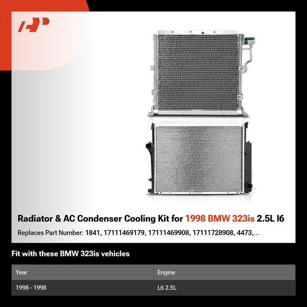 Radiator & AC Condenser Cooling Kit for 1998 BMW 323is 2.5L l6