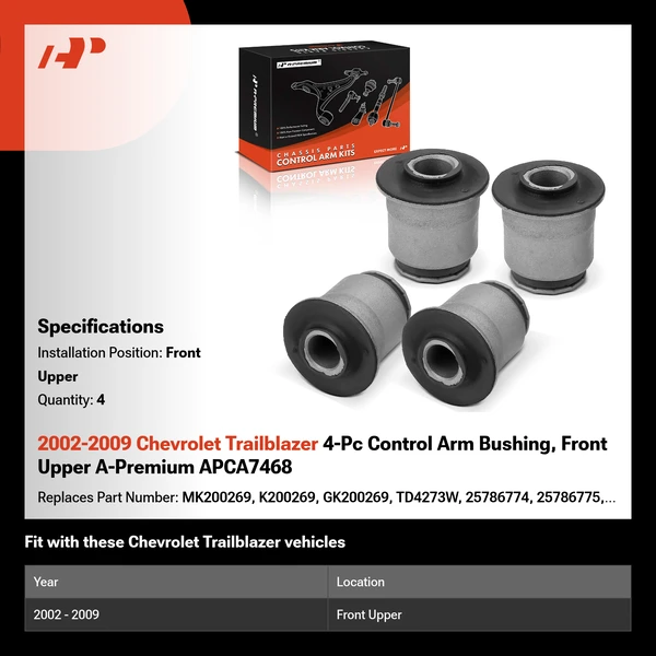 2002-2009 Chevrolet Trailblazer 4-Pc Control Arm Bushing, Front Upper A-Premium APCA7468
