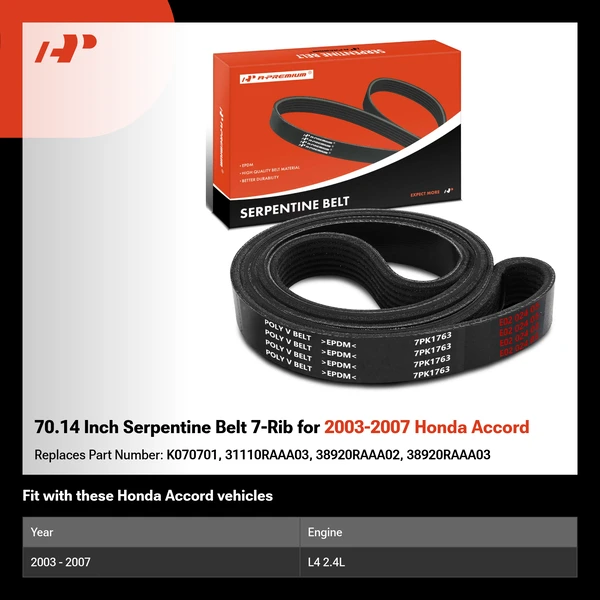 70.14 Inch Serpentine Belt 7-Rib for 2003-2007 Honda Accord
