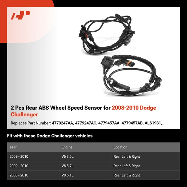 2 Pcs Rear ABS Wheel Speed Sensor for 2008-2010 Dodge Challenger