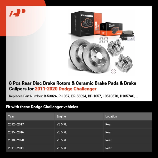 8 Pcs Rear Disc Brake Rotors & Ceramic Brake Pads & Brake Calipers for 2011-2020 Dodge Challenger