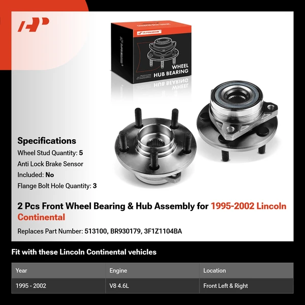 2 Pcs Front Wheel Bearing & Hub Assembly for 1995-2002 Lincoln Continental